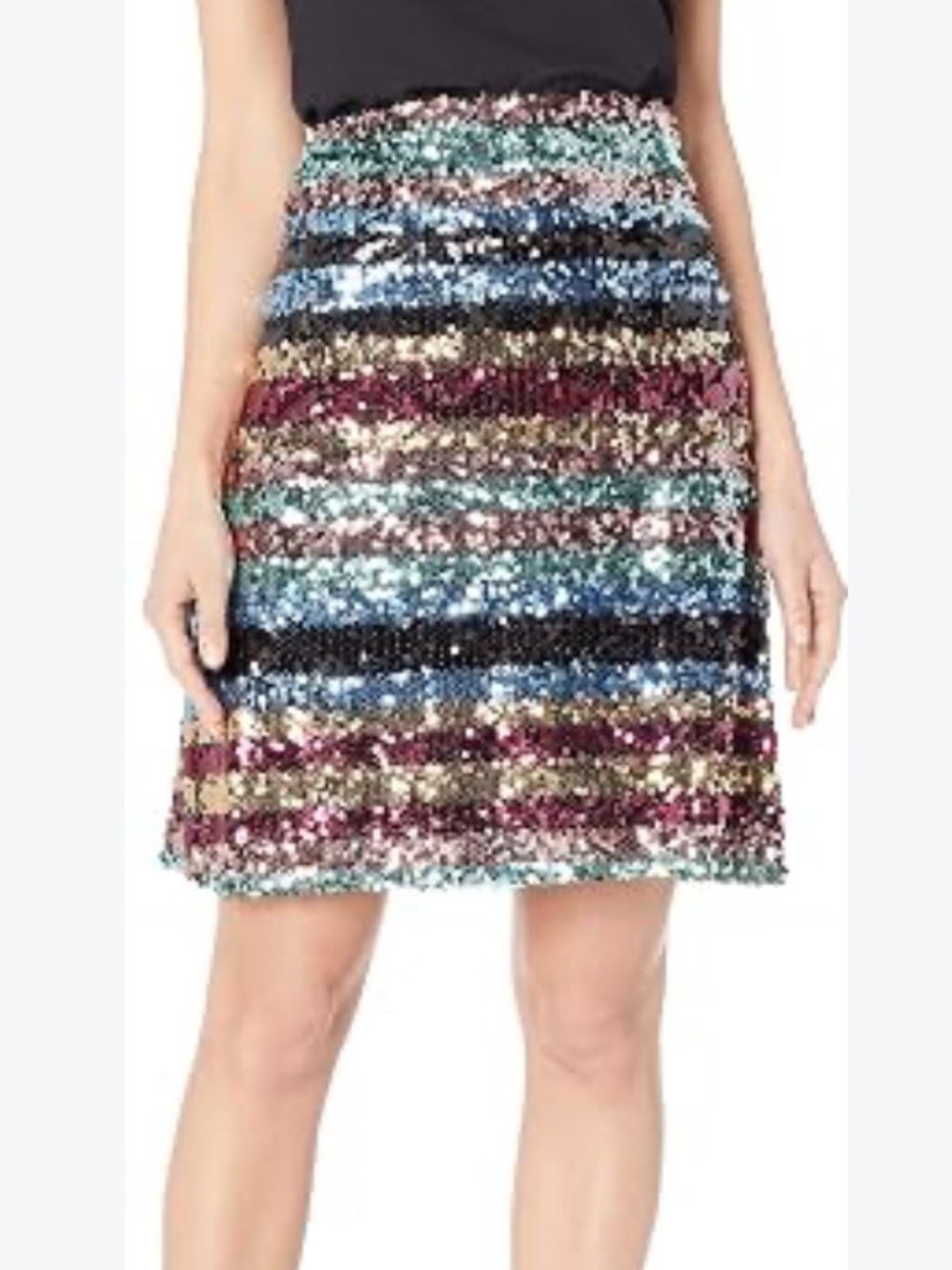 ECI Multi-Striped Sequin Mini Skirt in Teal, Blue & Gold